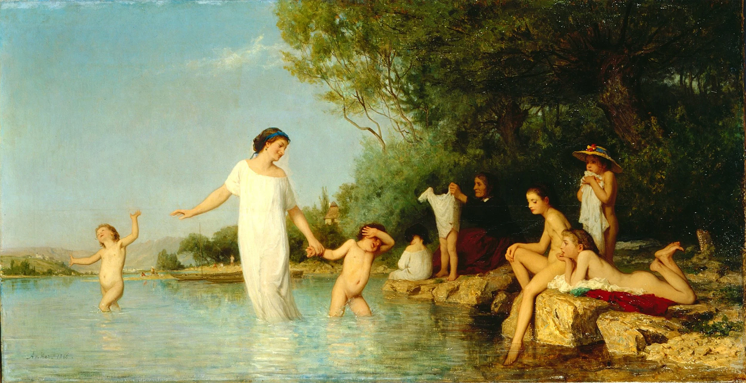 Das Gemälde "Die Badenden" von Albert Anker.
