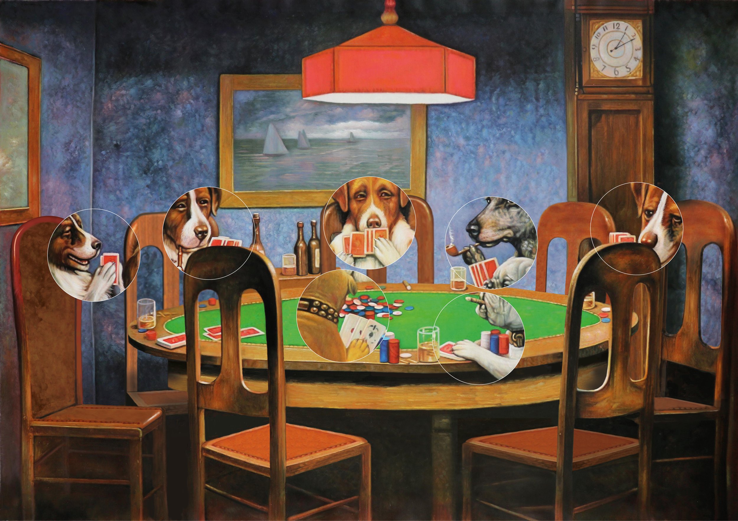 Das Gemälde "Dogs Playing Poker" von C.M.Coolidge, bearbeitet von Hati Gerhard Holzinger.