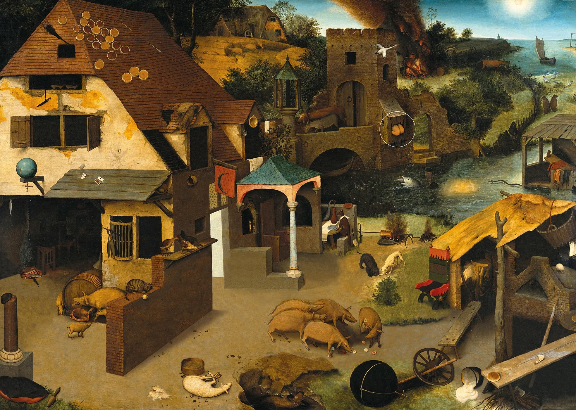 Das Gemälde "Die niederländischen Sprichwörter" von Pieter Bruegel dem Älteren, bearbeitet von Hati Gerhard Holzinger.