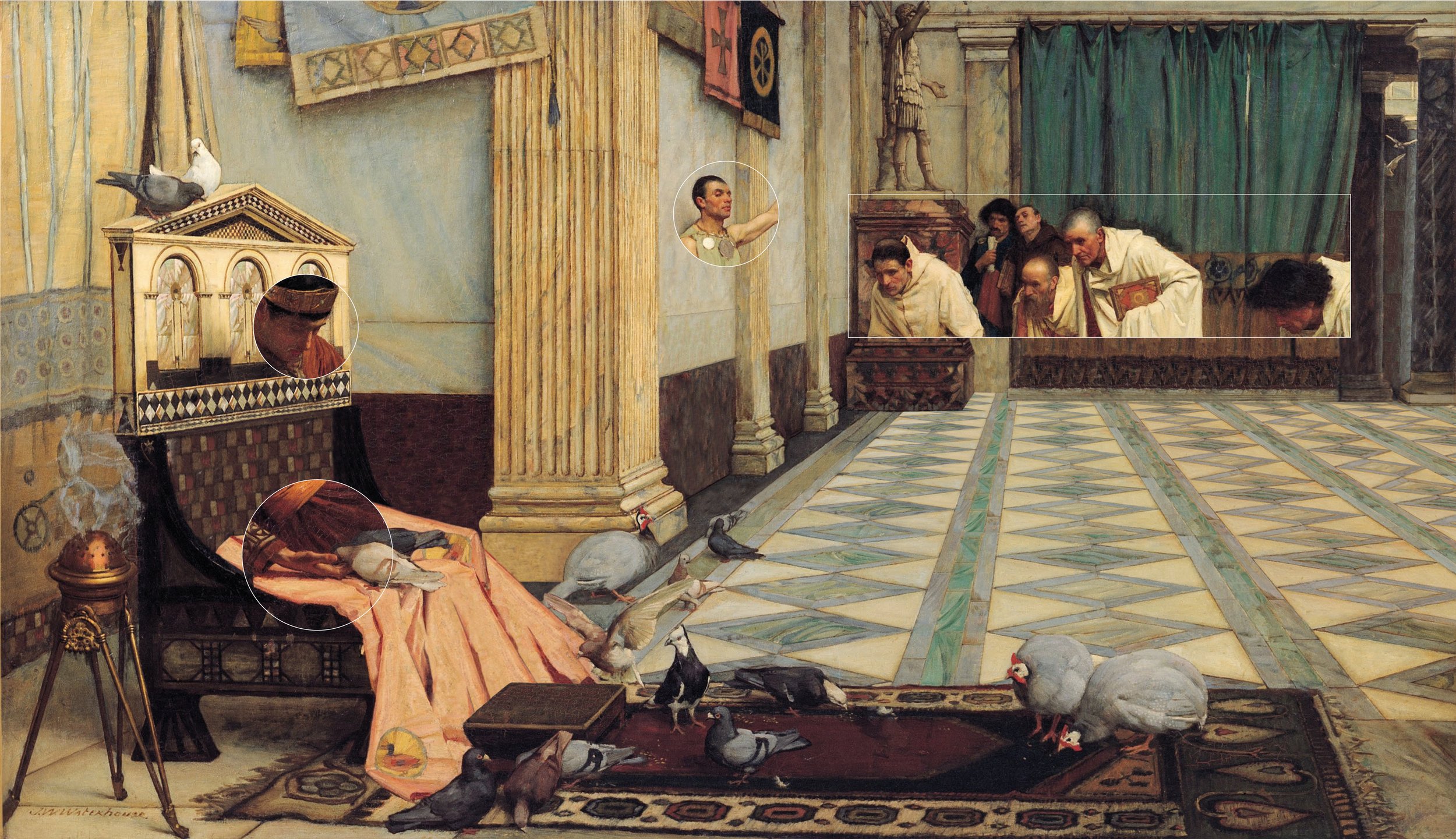 Das Gemälde "Die Favoriten des Kaiser Honorius" von John William Waterhouse, bearbeitet von Hati Gerhard Holzinger.