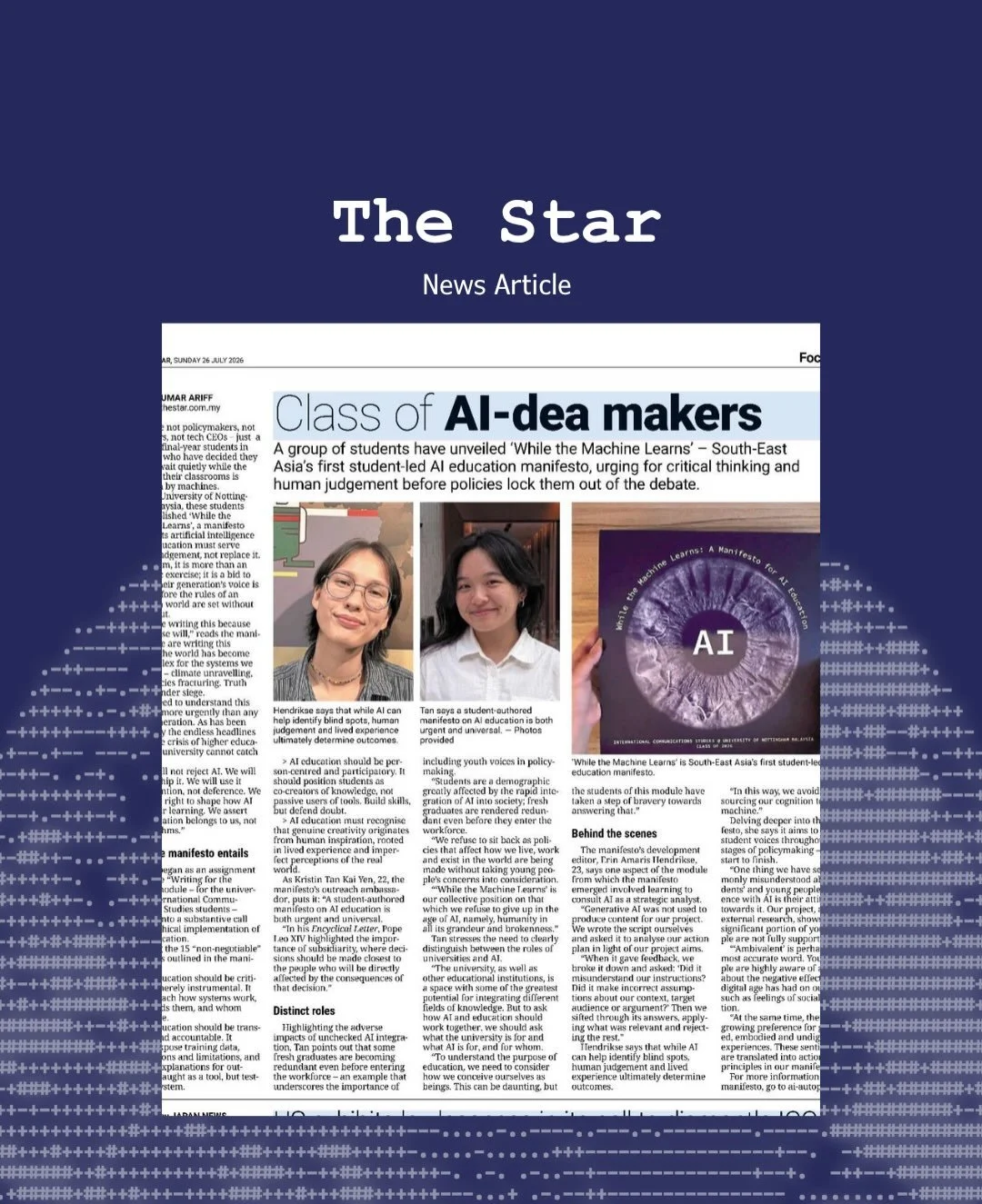 Check out our recent feature on @thestaronline !
Read the introductory article through the link in our bio ~ 

#AIManifesto #WhileTheMachineLearns