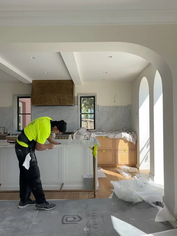 Onsite at our Spanish-mission style home. So many beautiful materials &amp; layers coming together

Interior Design @christianafantl 
Build @pointbuilt 
Joinery @elan.joinery @odmellojoinery_ 
Stone @granitemarbleworks @gitanistone