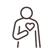 Line drawing of a person with a heart on their chest