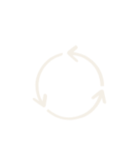 A black circle with three white arrows forming a triangle, indicating a cycle or recycling process.