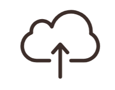 Simple line drawing of a cloud with an upward arrow, representing cloud uploading or storage.