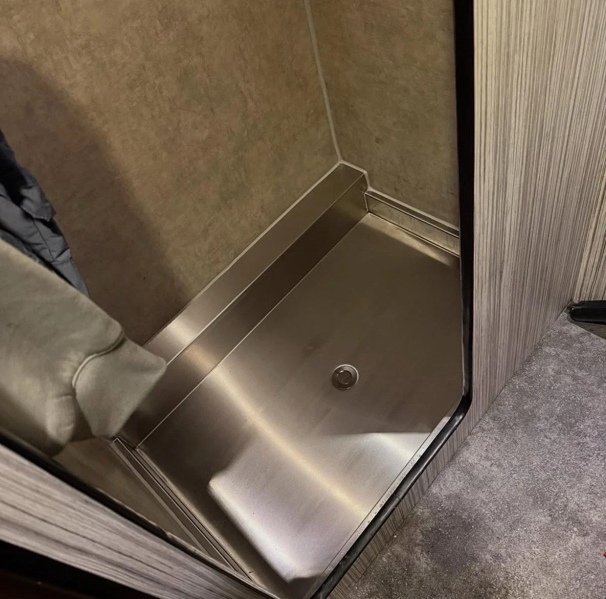 camper van shower tray installed