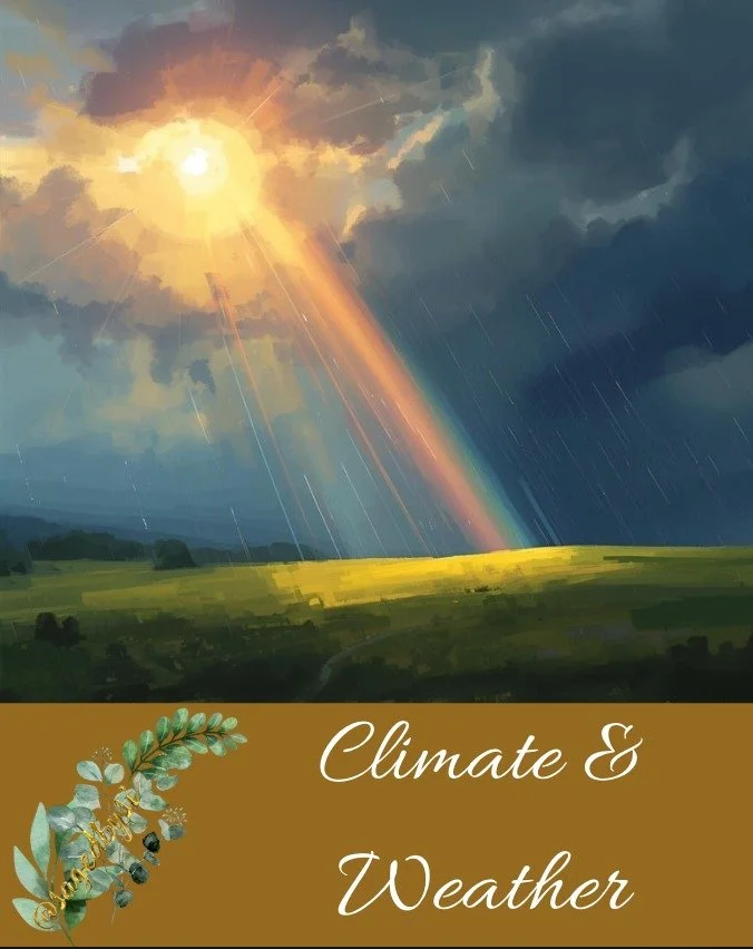 The fifth element of writing a quality setting entails describing the world's climate and weather.

Changing the climate and weather in a story supports being able to adjust the characters response to their environment. Your life is never predictable