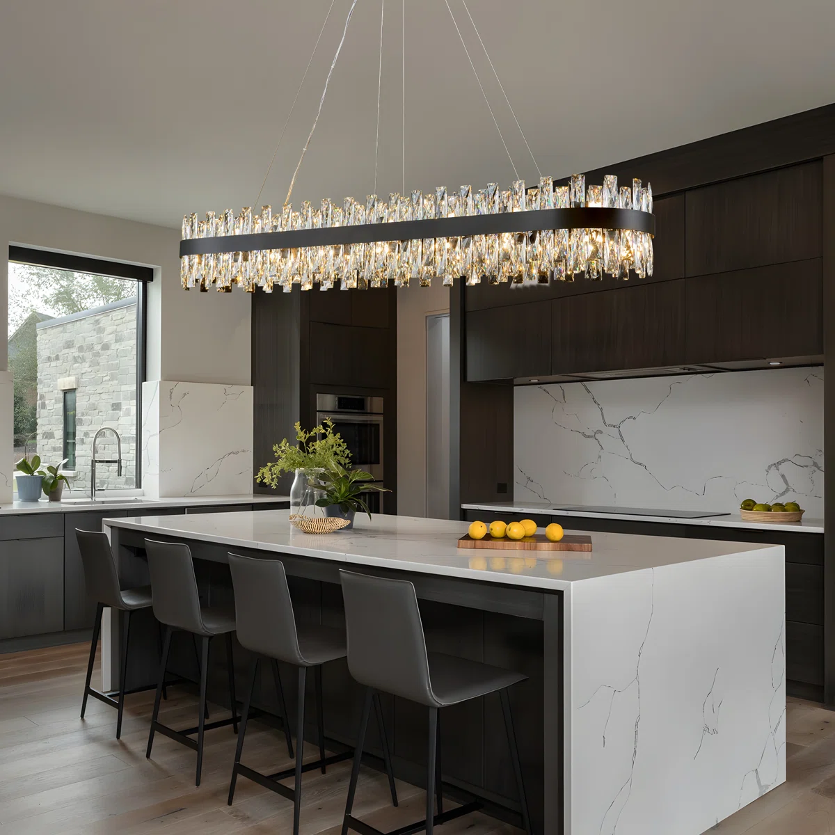 Light Dimmable Square / Rectangle Real Crystal Chandelier