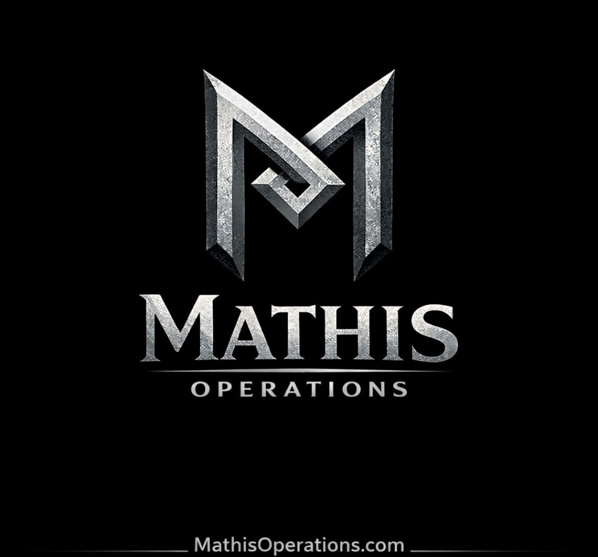 Logo for Mathis Operations featuring a metallic shield-like emblem with a stylized M and O, and the text 'MATHIS OPERATIONS' below.