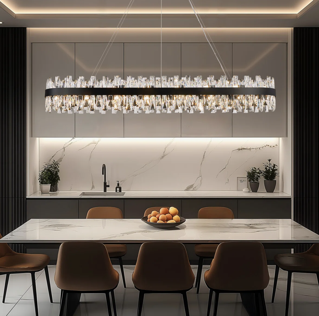 Real Crystal 57" Chandelier | Dimmable, Height Adjustable, Matte Black