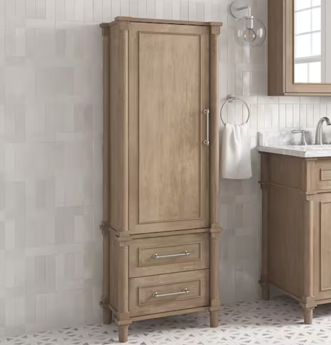 Aberdeen 21 in. W x 14 in. D x 60 in. H Antique Oak Freestanding Linen Cabinet