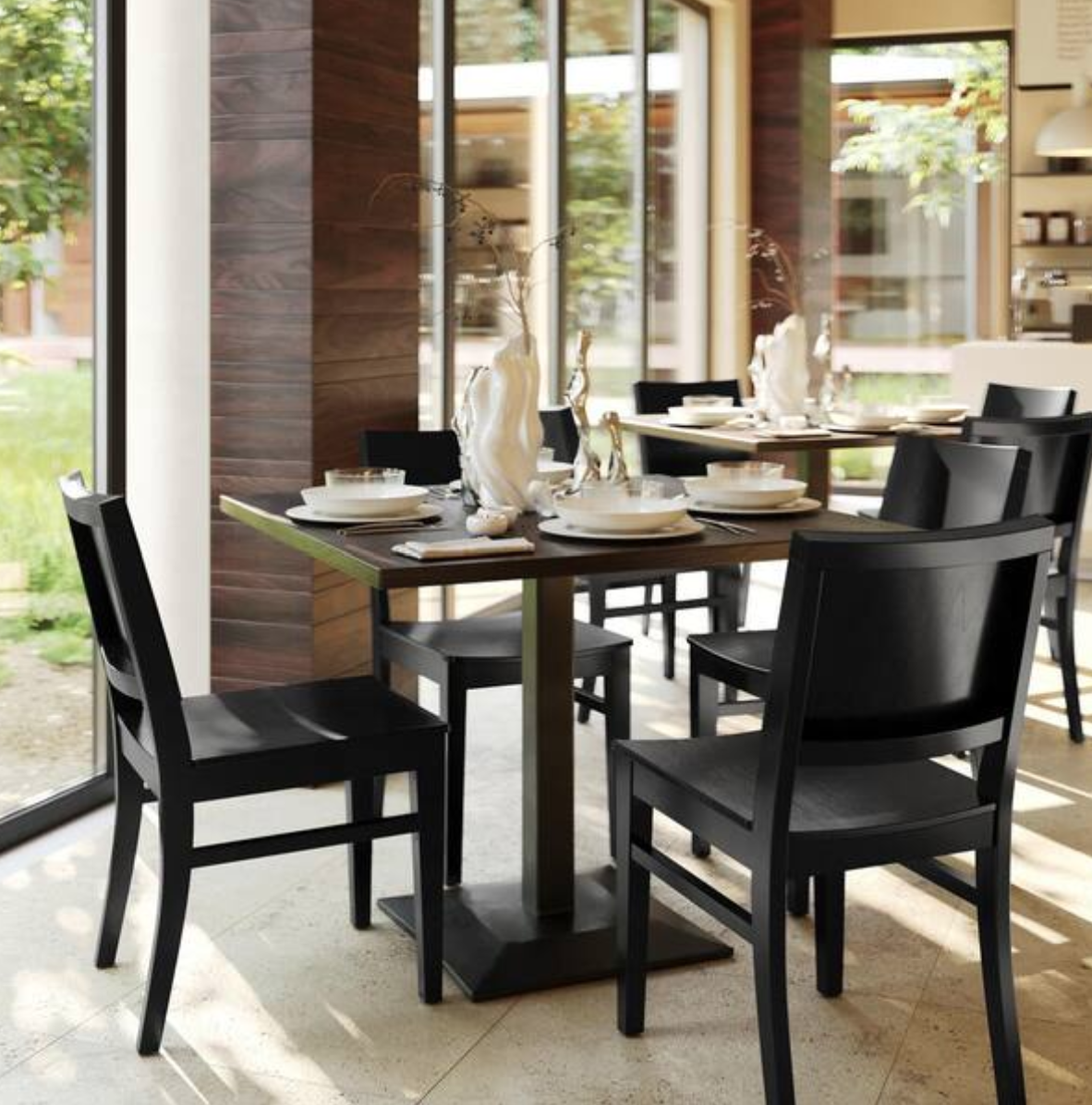 2-Pack Naples Commercial Grade Solid Wood Dining Chairs with Curved Backrests and Black Finish