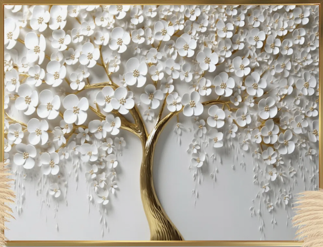 White Orchid Tree Garden Of Branches III - Tree Floral Canvas Wall Art Print (no texture)
