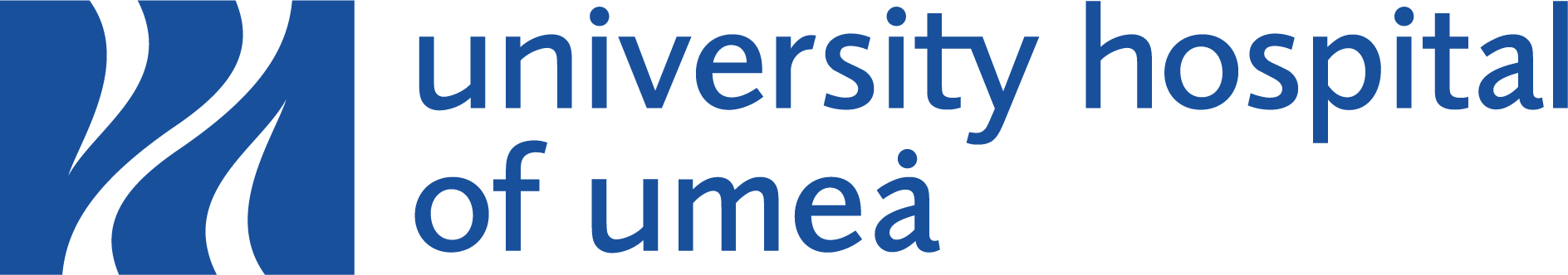 Logo of the University Hospital of Umeå, featuring stylized blue wavy lines and the institution's name in blue text.