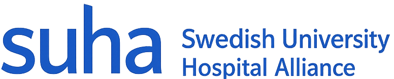 Suha Swedish University Hospital Alliance logo with the text 'suha' in large blue letters and 'Swedish University Hospital Alliance' in smaller blue text.