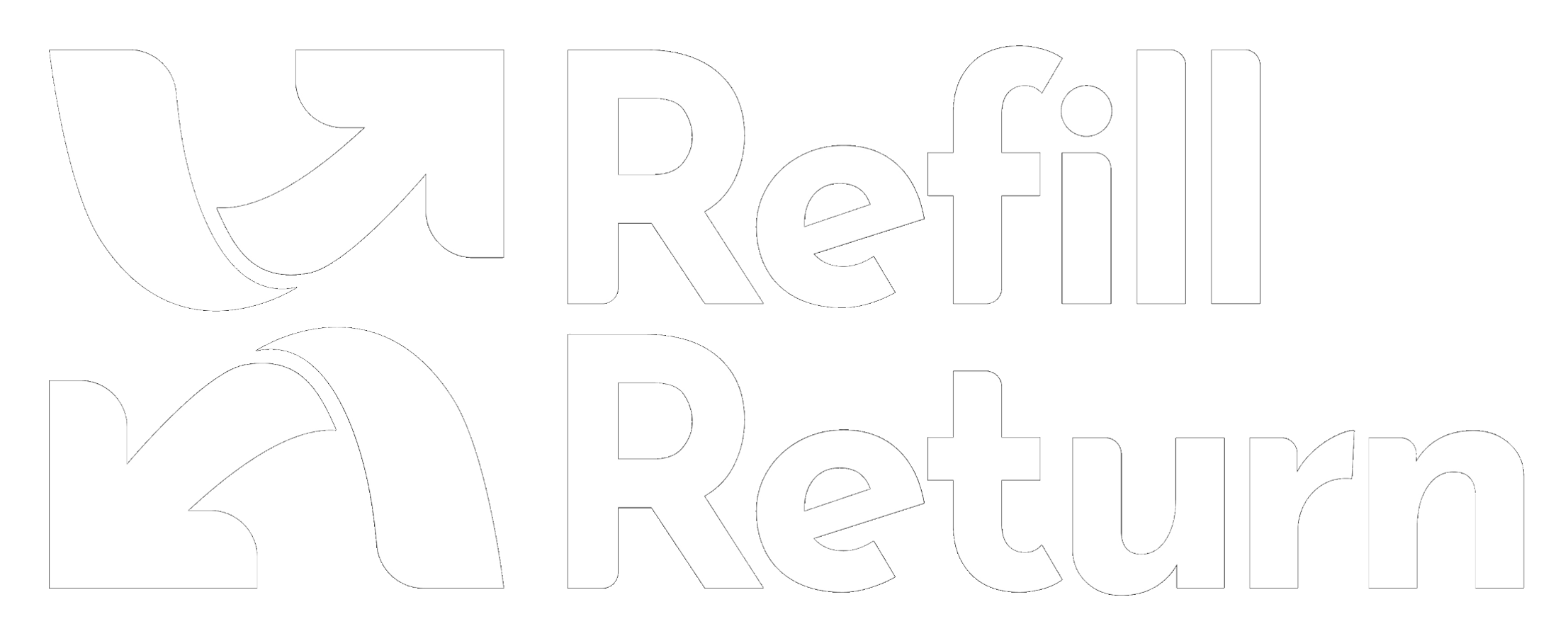 The logo of Refill Return, featuring stylized white and black text and a circular design element.