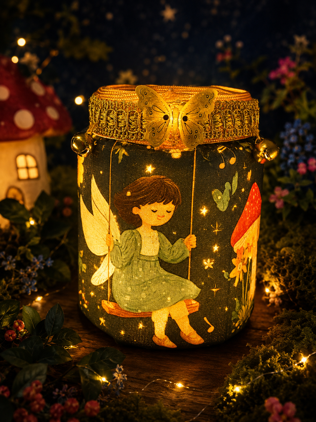 Fairies on Swings Flameless Candleholder Small Hexagonal