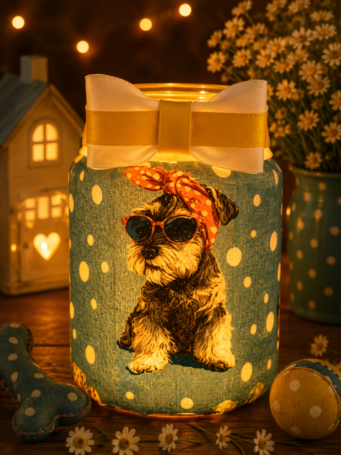 Polka Dot Pooches Flameless Candleholder Medium Hexagonal