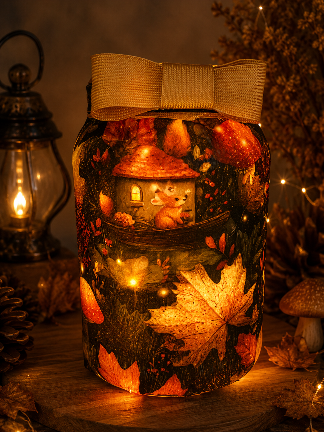 Mushroom Cottage Critter Flameless Candleholder Large