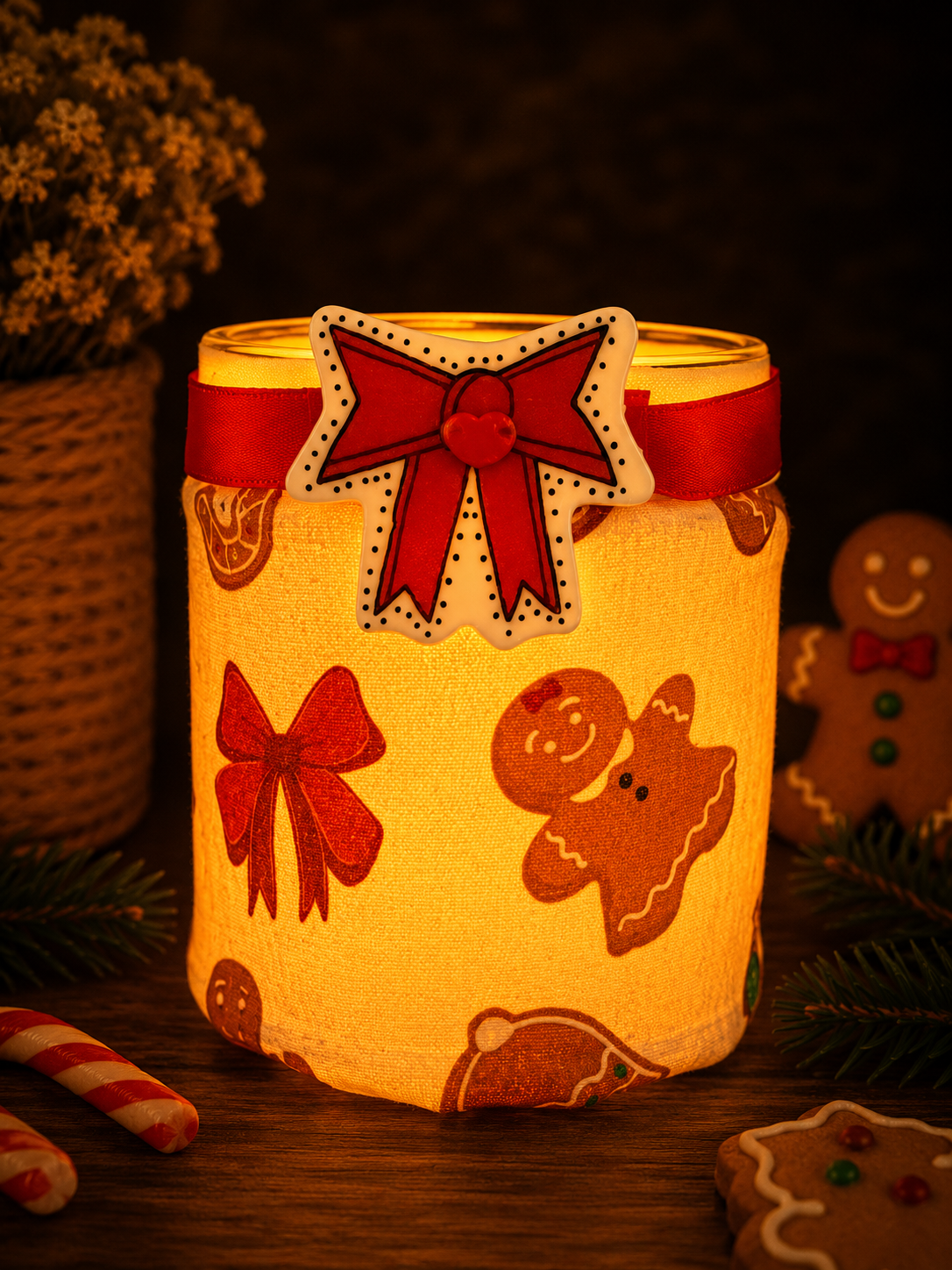 Christmas Gingerbread Fun Flameless Candleholder Small Round
