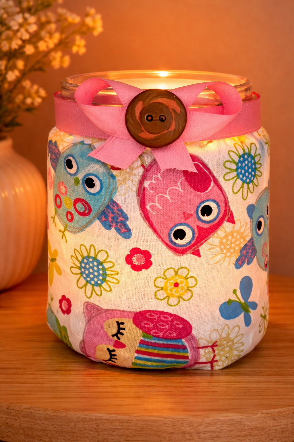 Funky Owls Flameless Candleholder Small Round