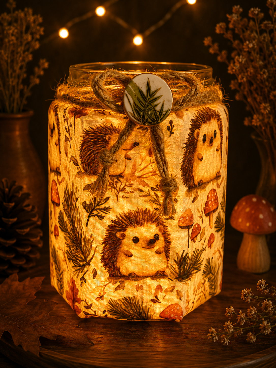 Hedgehog Fun Flameless Candleholder Medium Hexagonal