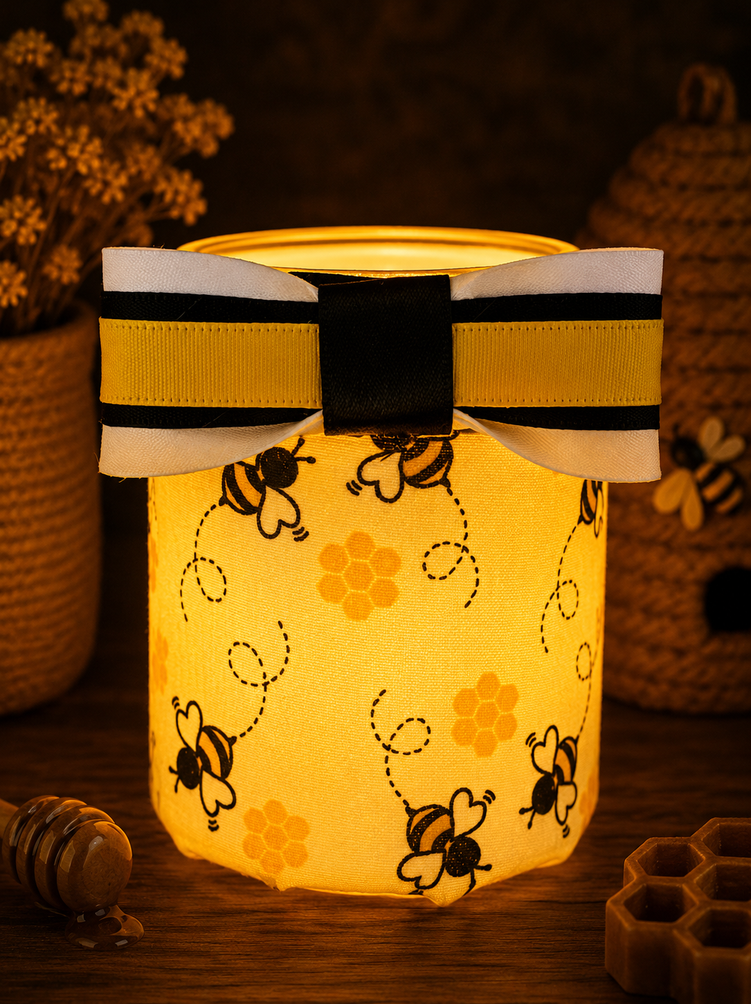 Buzzing Bee Pattern Flameless Candleholder Small Round