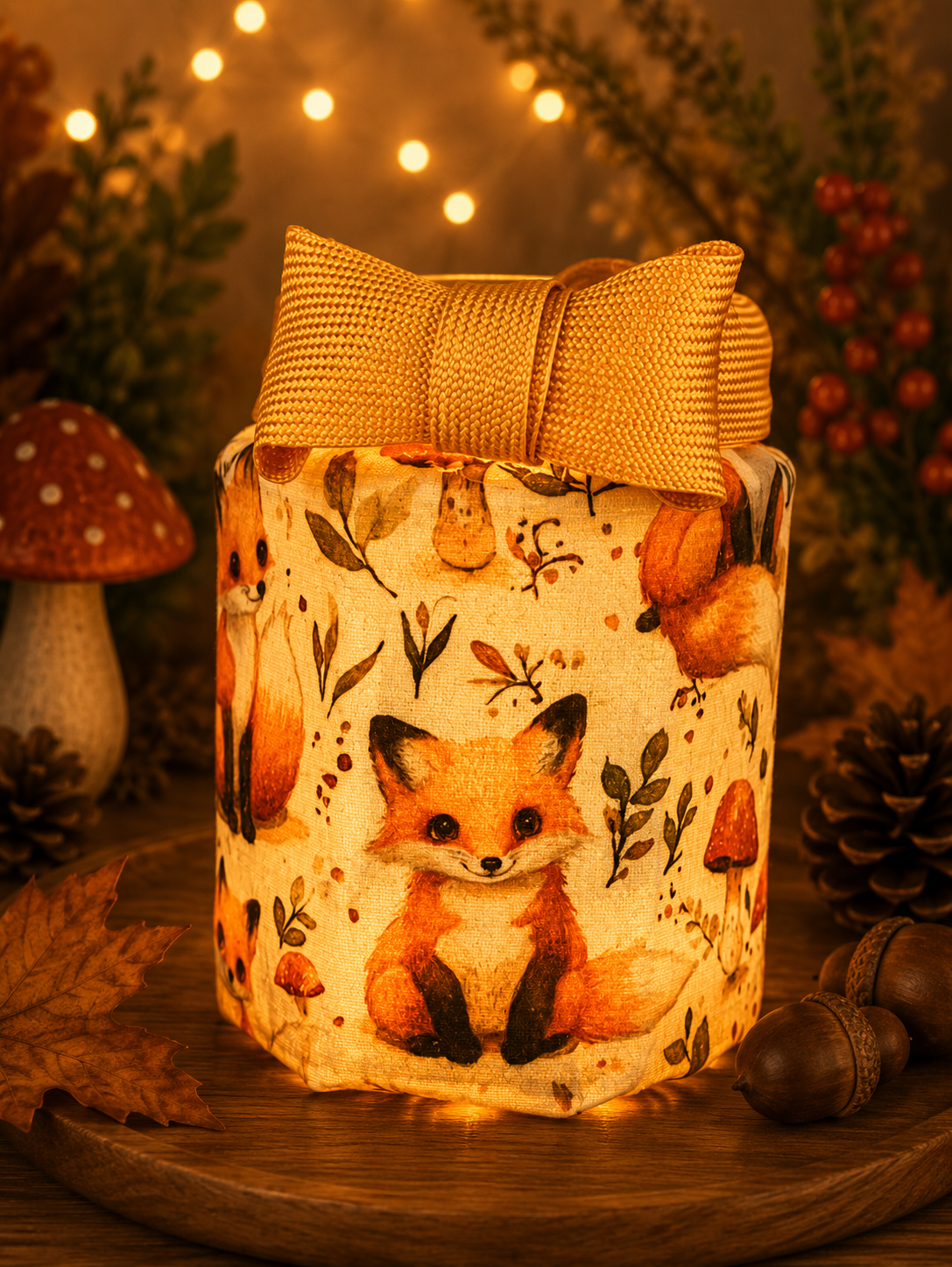 Foxes in Field Flameless Candleholder Small Hexagonal