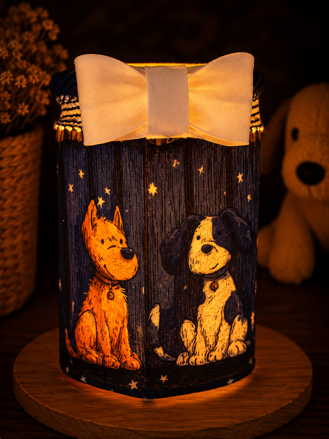 Cute Dogs In the Moonlight Flameless Candleholder Medium Hexagonal
