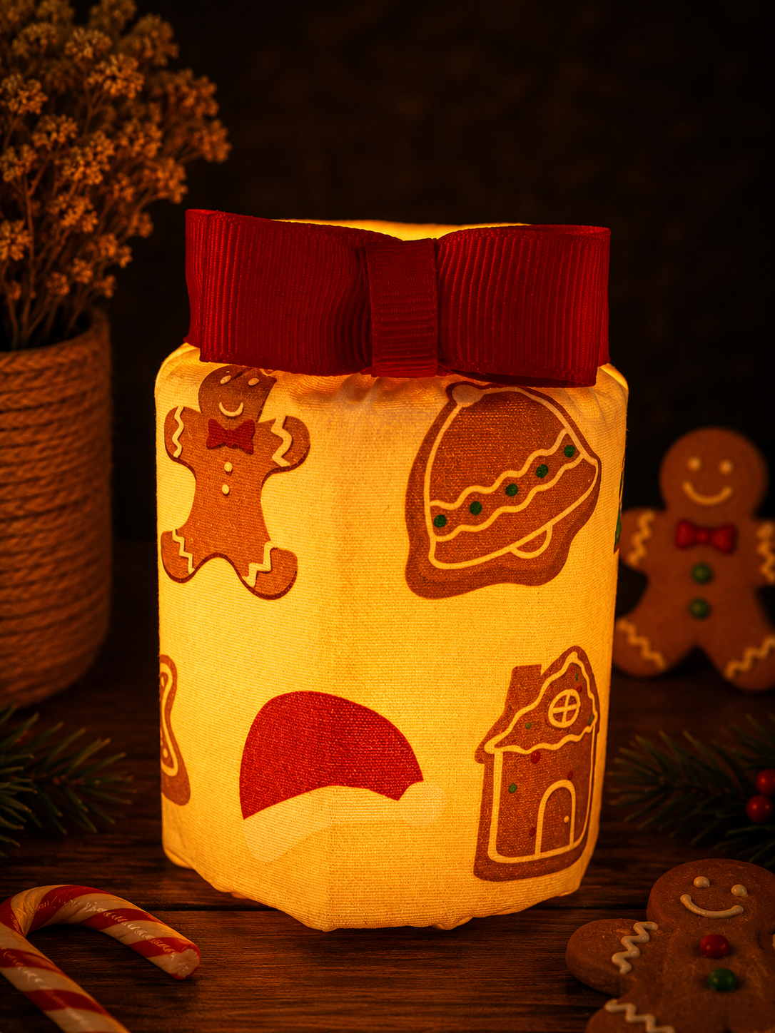 Christmas Gingerbread Fun Flameless Candleholder Small Hexagonal