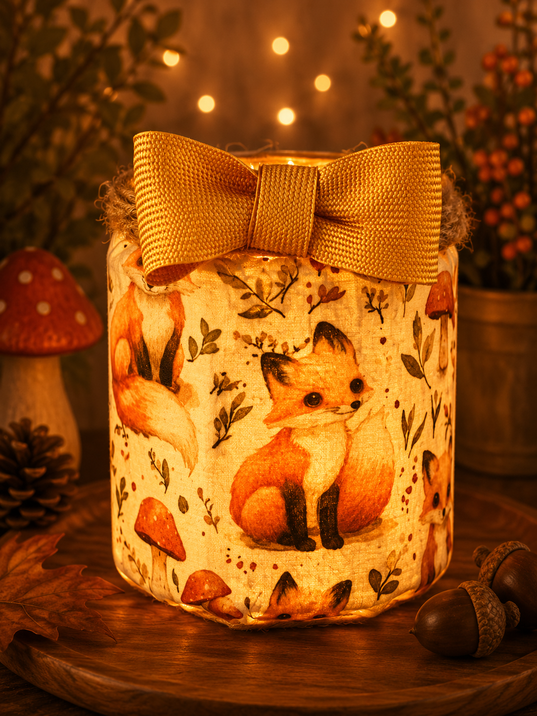 Foxes in Field Flameless Candleholder Small Hexagonal