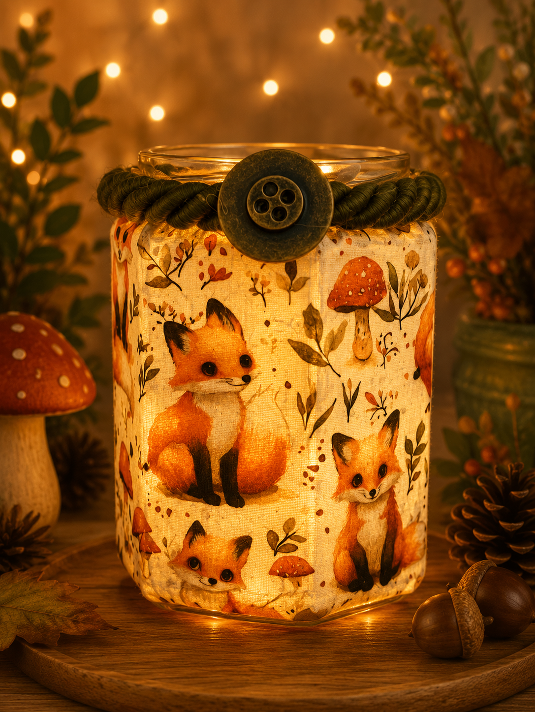 Foxes in Field Flameless Candleholder Medium Hexagonal