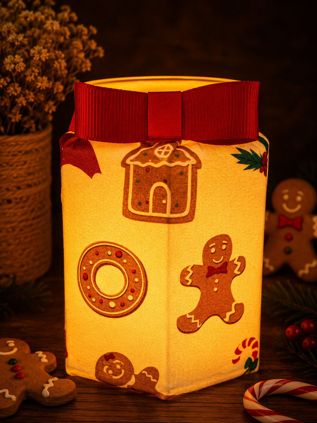 Christmas Gingerbread Fun Flameless Candleholder Medium Hexagonal
