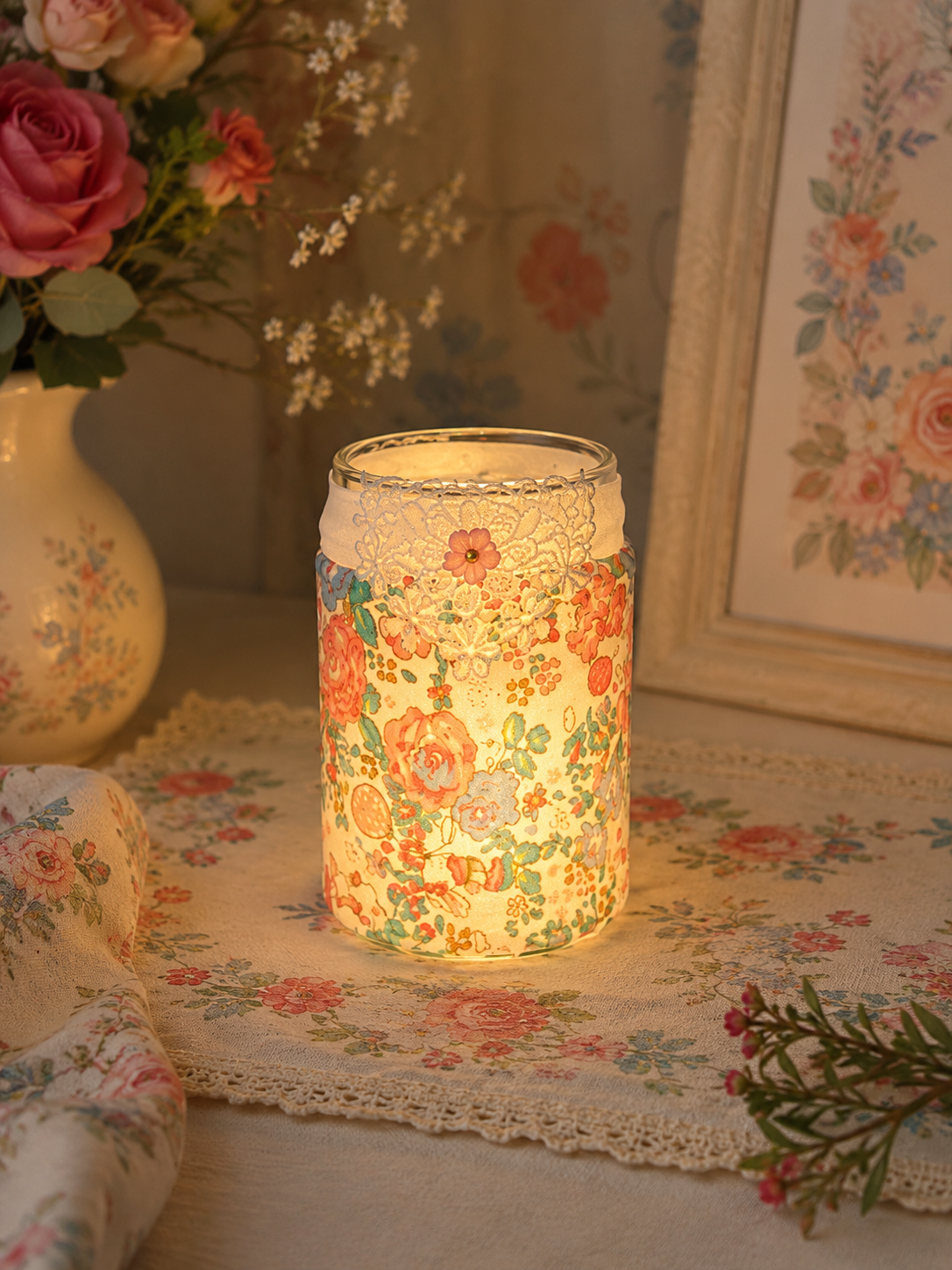 Springtime Storybook Flameless Candleholder 10.5cm x 7.5cm Round