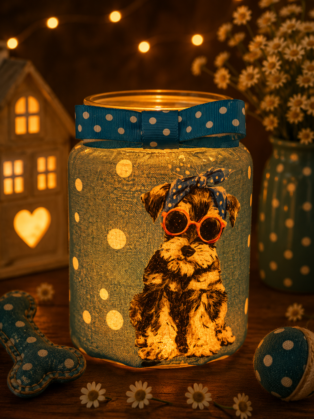 Polka Dot Pooches Flameless Candleholder Small Hexagonal