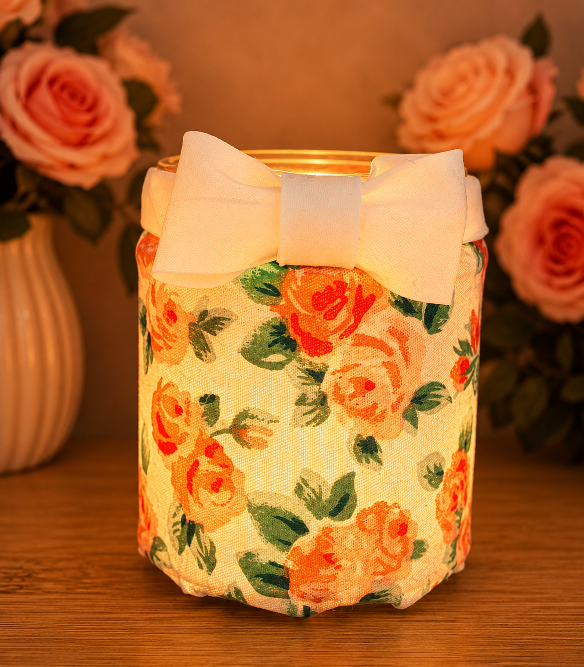 Blushing Roses Flameless Candleholder Small Round