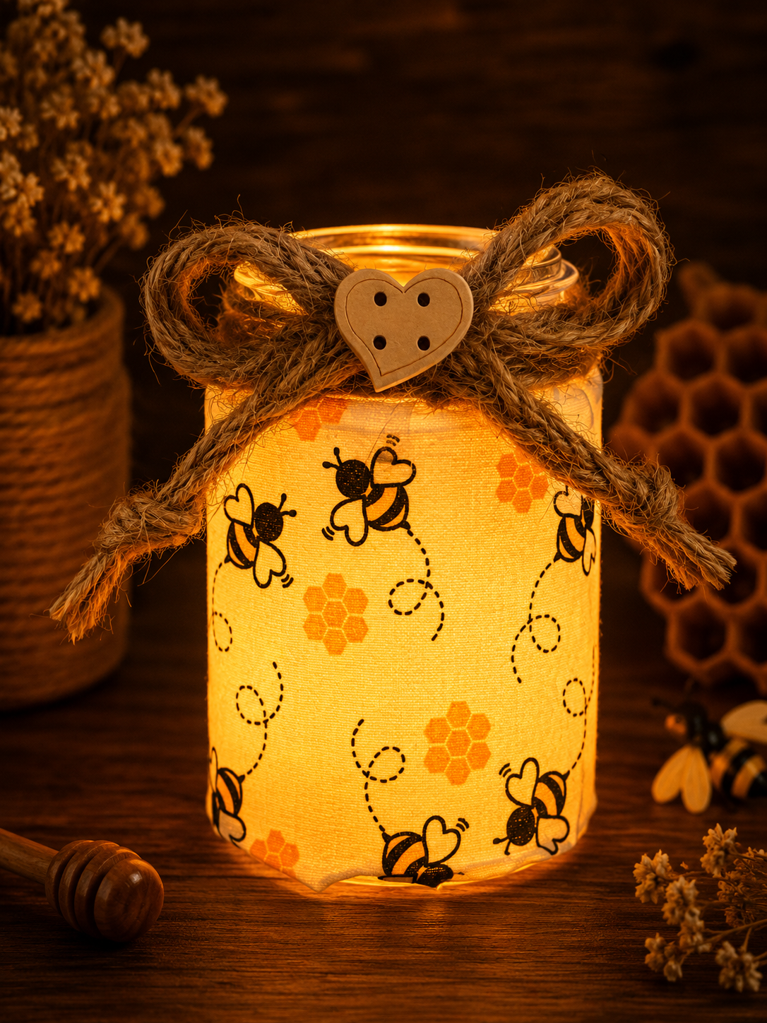 Buzzing Bee Pattern Flameless Candleholder Small Hexagonal