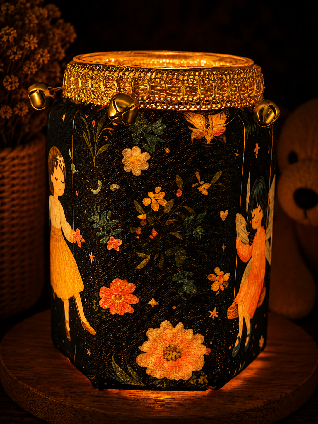 Fairies on Swings Flameless Candleholder Medium Hexagonal