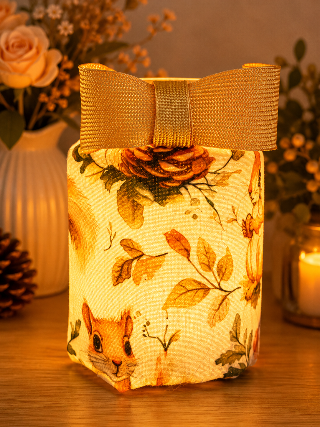 Nutty Squirrels Flameless Candleholder Small Hexagonal