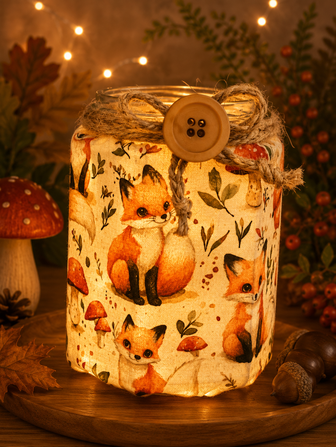 Foxes in Field Flameless Candleholder Medium Hexagonal