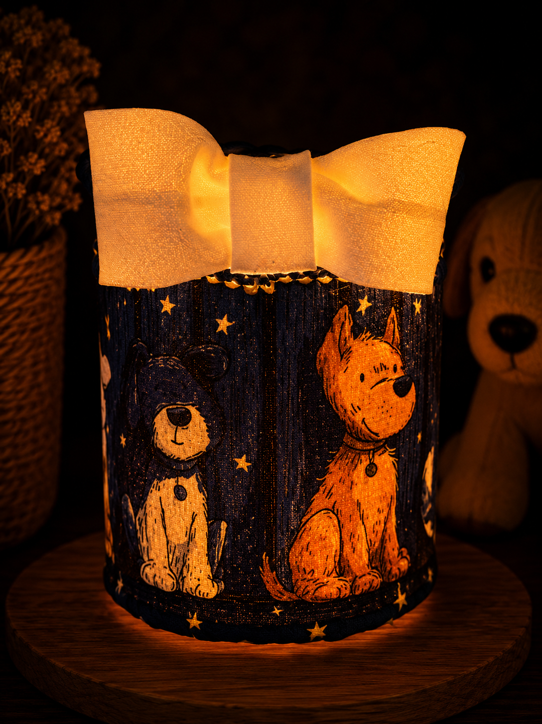 Cute Dogs In the Moonlight Flameless Candleholder Small Round