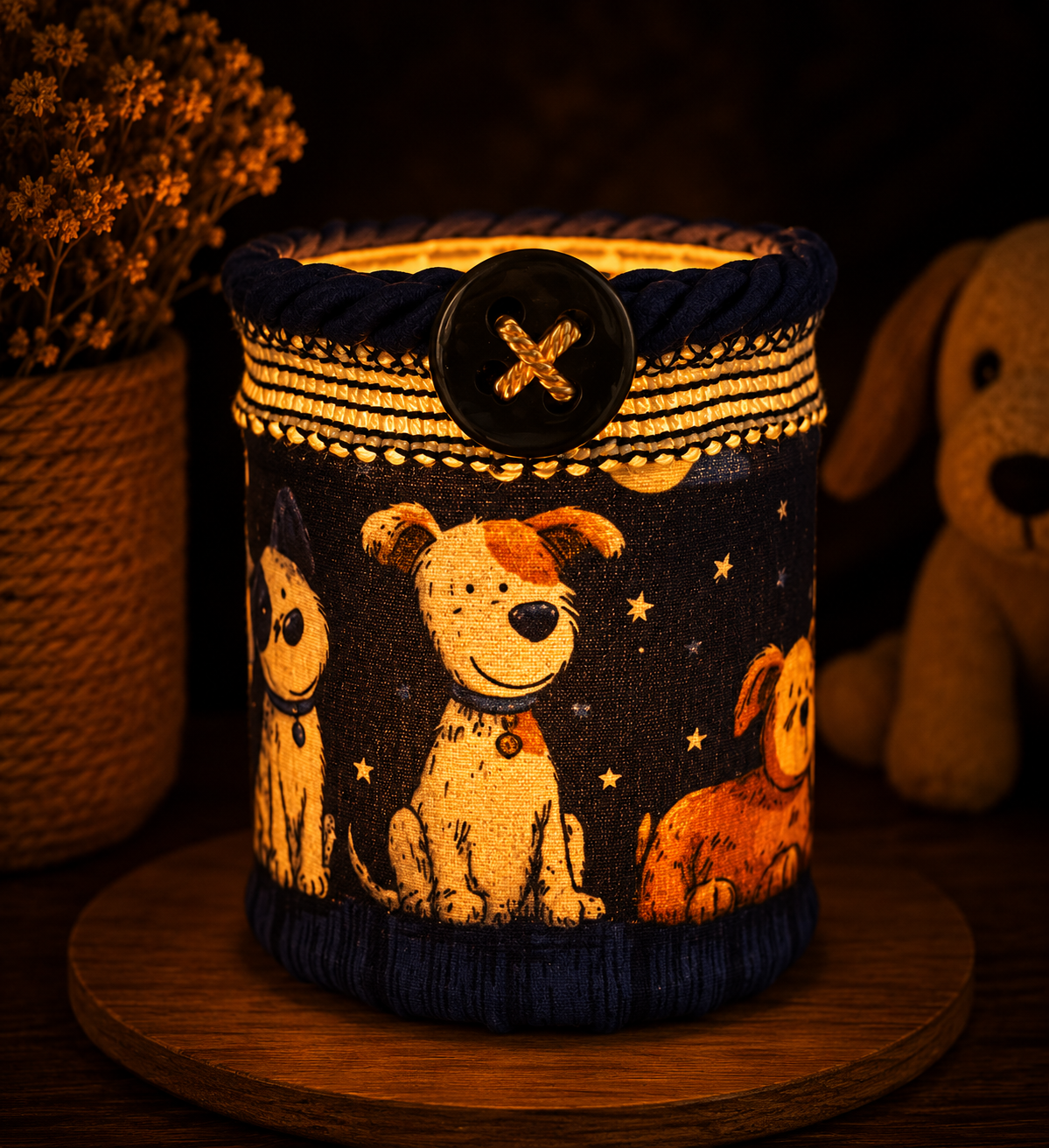 Cute Dogs In the Moonlight Flameless Candleholder Small Round