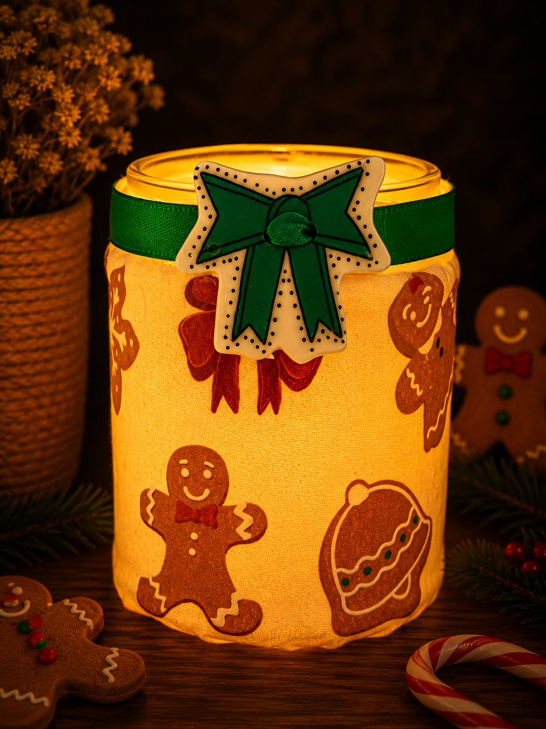 Christmas Gingerbread Fun Flameless Candleholder Small Round