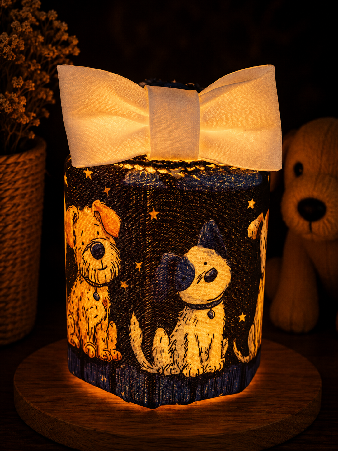 Cute Dogs In the Moonlight Flameless Candleholder Small Hexagonal
