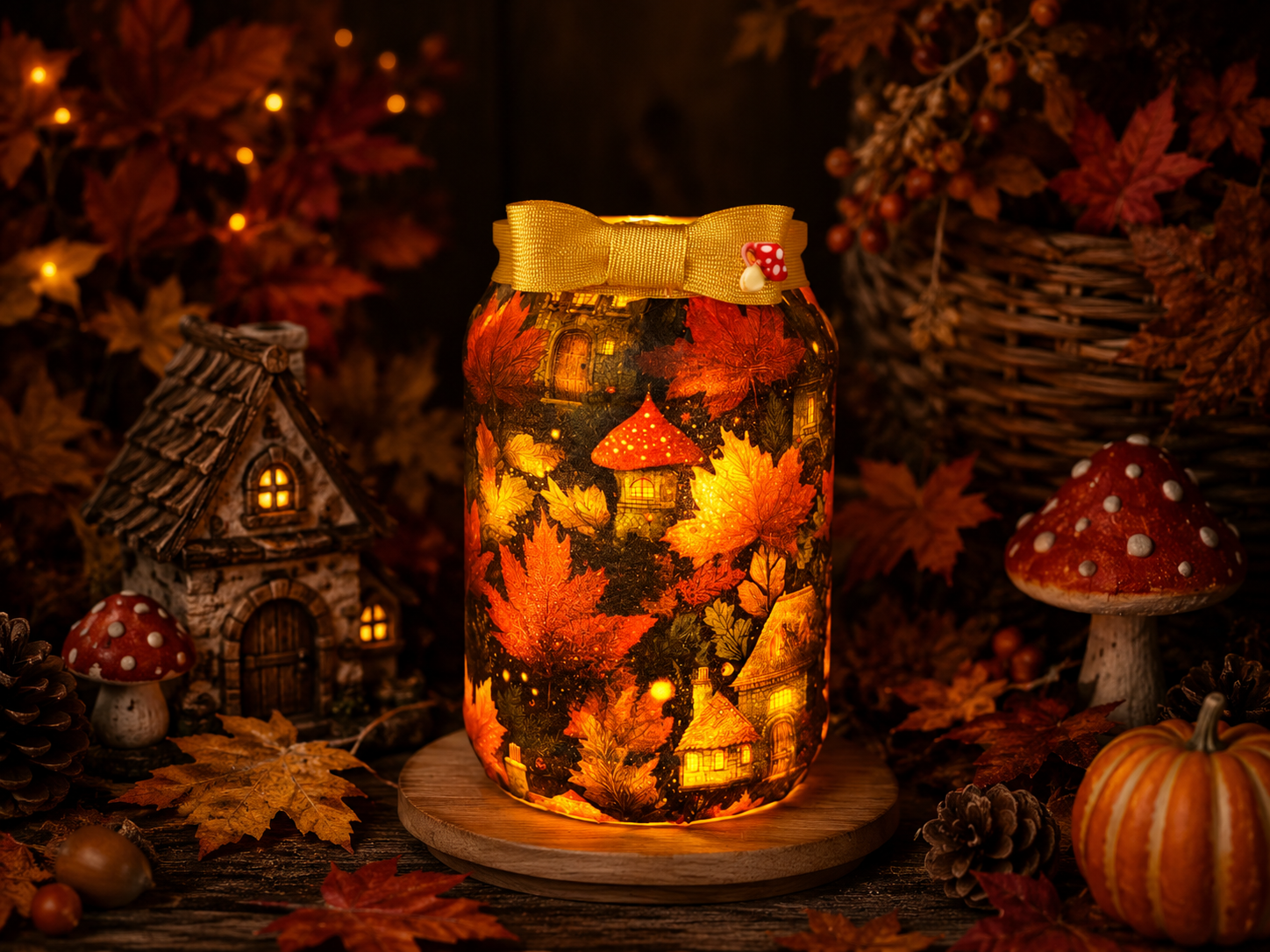 Enchanted Mushroom Cottage Forest Flameless Candleholder XL