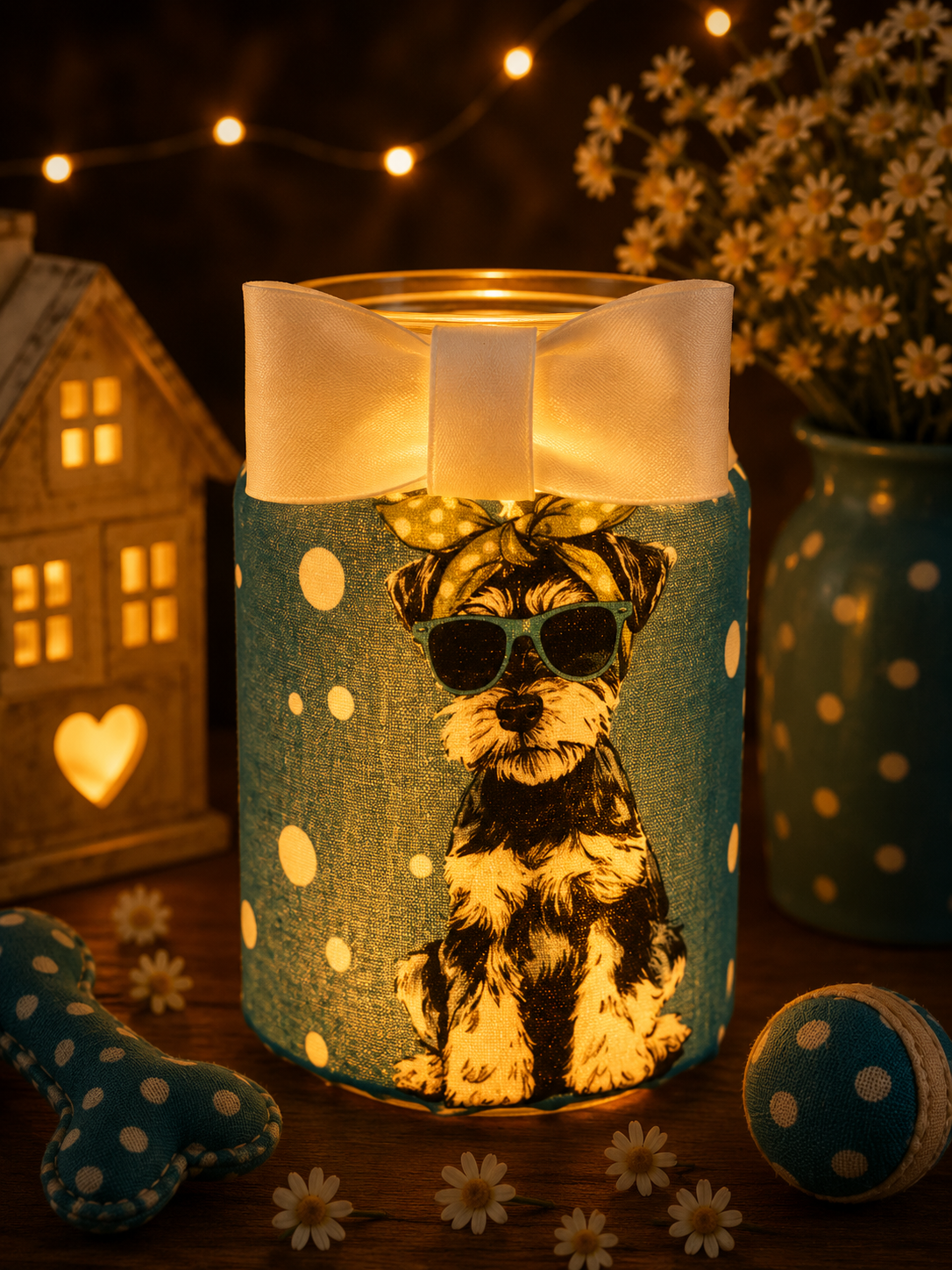 Polka Dot Pooches Flameless Candleholder Small Hexagonal