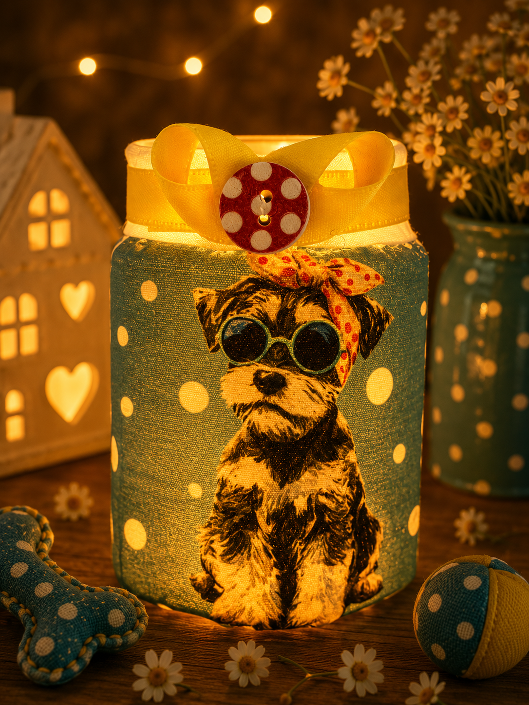 Polka Dot Pooches Flameless Candleholder Medium Hexagonal