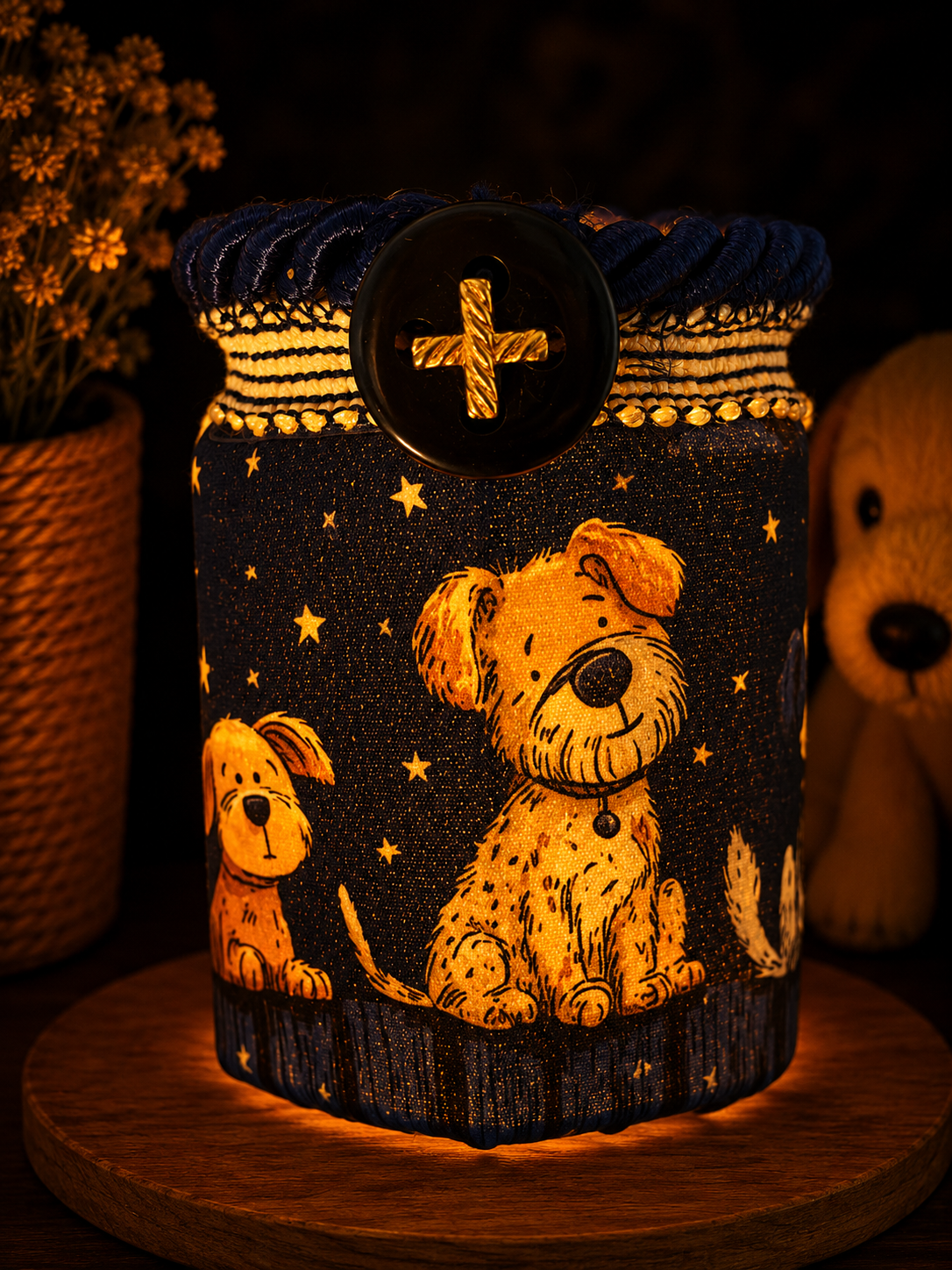 Cute Dogs In the Moonlight Flameless Candleholder Small Hexagonal