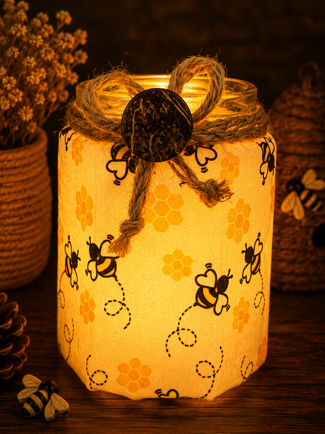 Buzzing Bee Pattern Flameless Candleholder Medium Hexagonal
