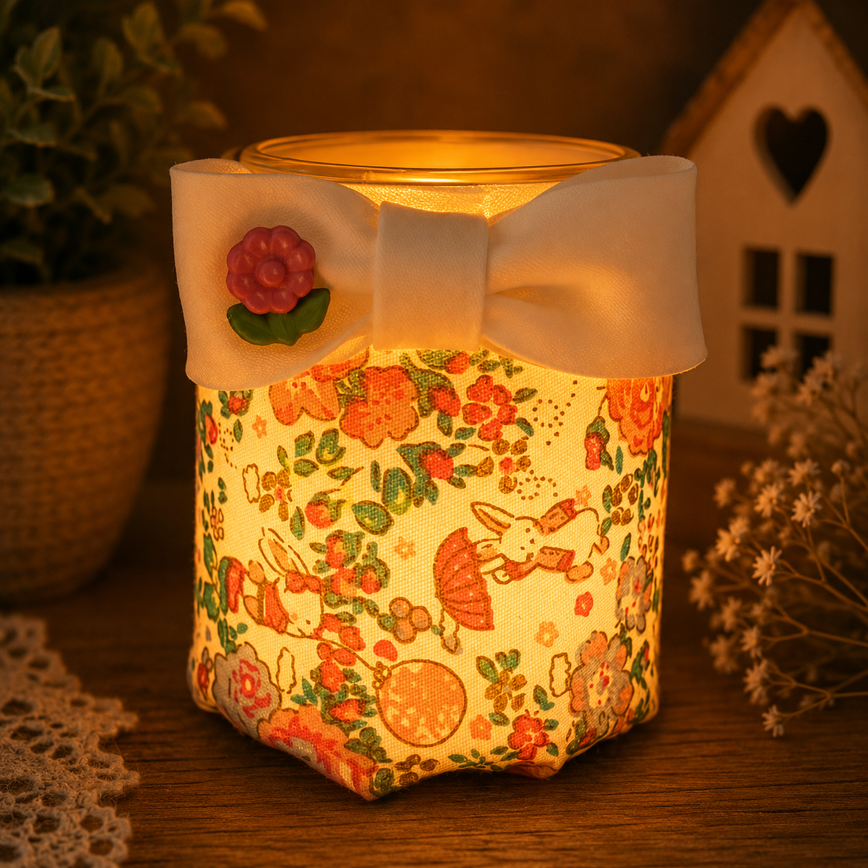 Springtime Storybook Flameless Candleholder Small Round
